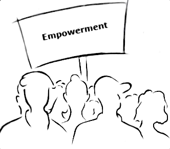 Strichzeichnung von Menschen mit Empowerment-Schild
